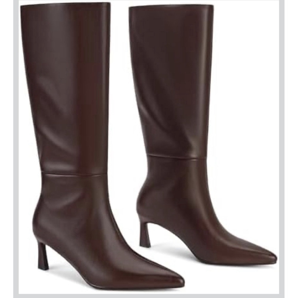 Womens Knee High Boots Pointed Toe Kitten Heel No Zip Up Tall Boots